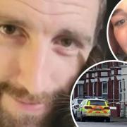 Adam Barnard (left) with Tara Kershaw (inset) and police at Princes Road, Yarmouth