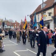 The Remembrance Sunday parade through Dereham town centre.