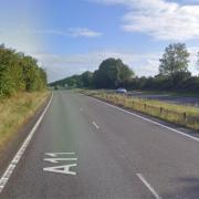 A mother and baby were stranded on the A11 near Attleborough after a crash on Sunday