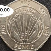 An NHS 50p coin listed for a misleading £4,000 on eBay is 2,000 times cheaper in Norwich