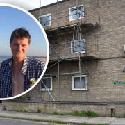 Nigel Mazs (inset) and the flats in Malakoff Close where he was attacked