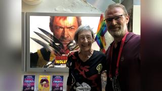 Hugh Jackman's mum Grace with Justin Holmes general manager of Cinema City