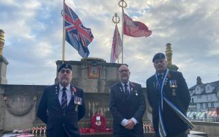 (From left) Ex-servicemen Kevin Oldfield, David Oxbury and Gavin Scott who were part of a group of five veterans who watched the Norwich City Council Remembrance Sunday 2021 service on November 14 but were not officially part of it.