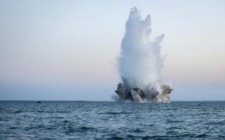 A Second World War German mine is blown up in the Baltic Sea