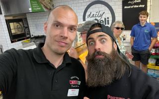 Spar Dersingham manager Liam Cross (left) with BeardMeetsFood