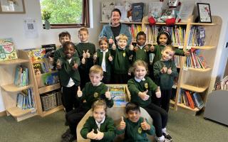 Heather Avenue headteacher Stacey Coleman and pupils celebrate its Ofsted result